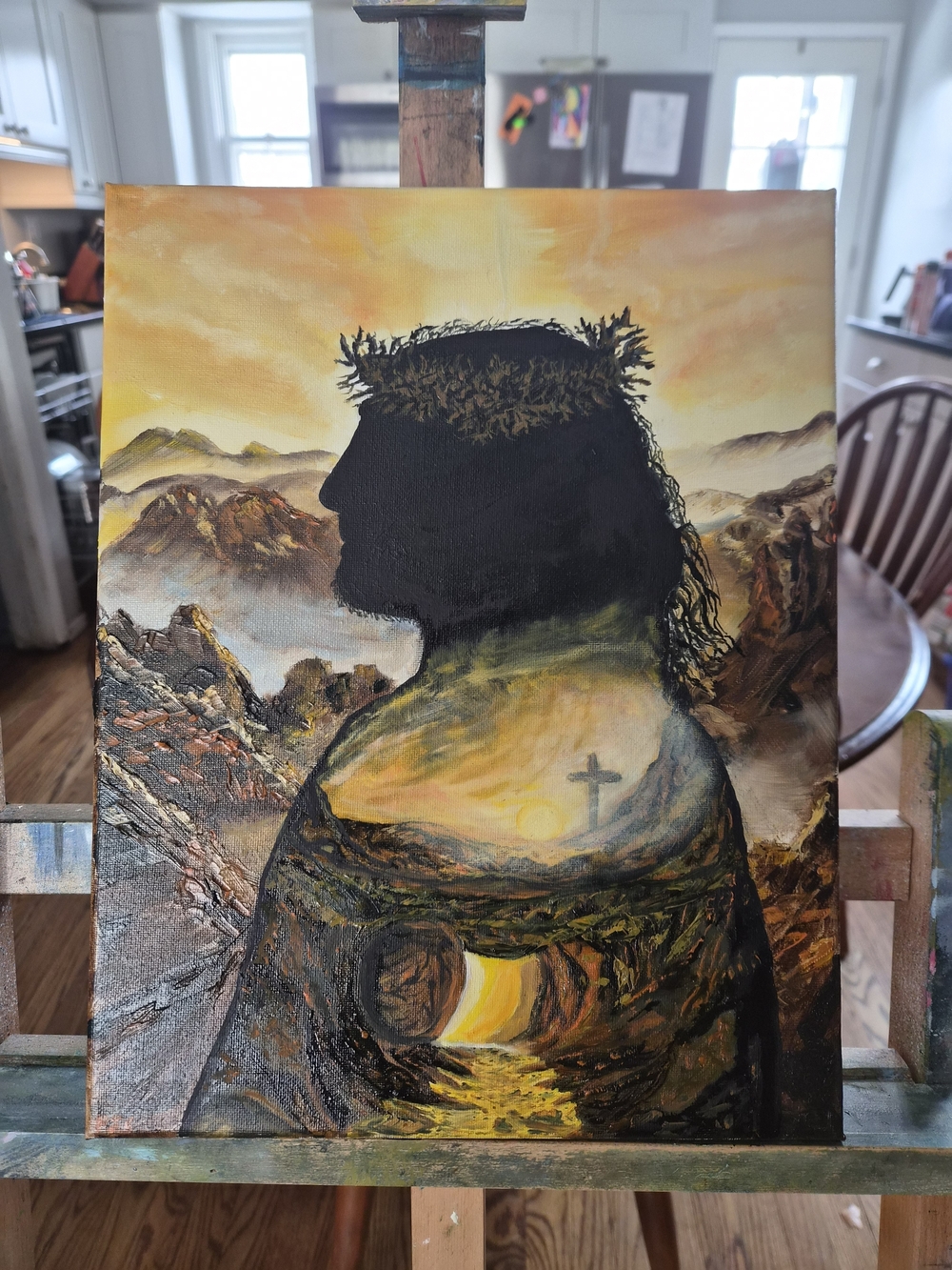 Silhouette Religious Landscape Canvas Art in Black and Gold